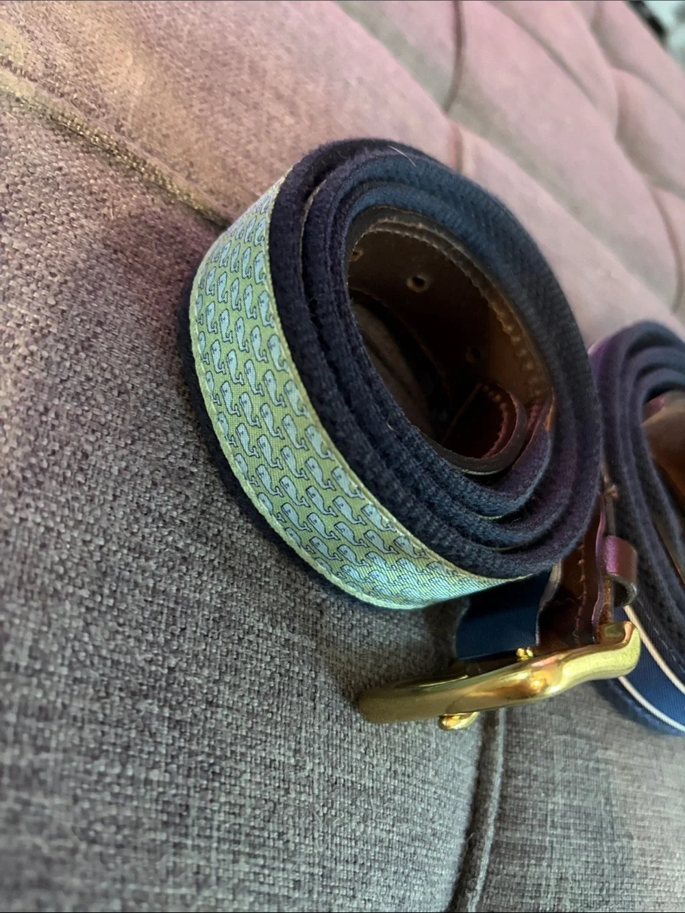 Vineyard Vines Men's Belt bundle two Brown Leather Trim 38 solid brass buckle